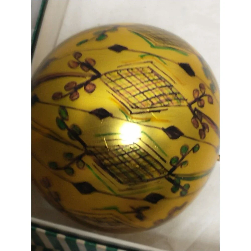 Artist Signed Gold Handpainted Blown Glass Christmas Ornament WEST GERMANY